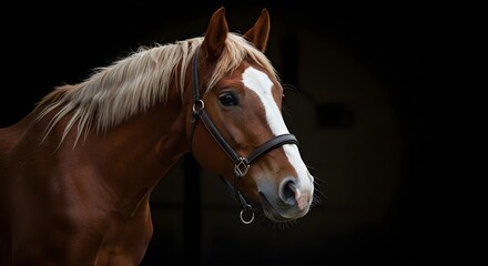Obraz premium Horse, Chestnut horse, Brown horse, Chestnut Horse Portrait Against Black Background