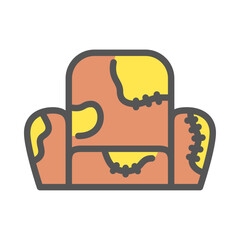 broken chair filled outline icon. scrap furniture color line illustration.