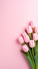 Pink Tulips Bouquet with Spring Flowers, and Floral Background.