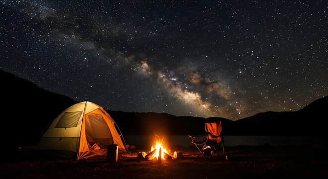 Camping, Tent, Campfire, Camping under the Milky Way