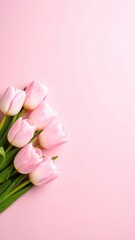 Pink Tulips Bouquet with Spring Flowers, and Pastel Background. (1)