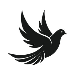 Obraz premium Silhouette of a Dove in Flight Against White Background, Wings Spread