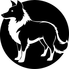black and white Border Collie  black silhouette vector icon  