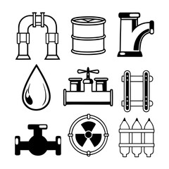 "Water Infrastructure Icons Set – Thin Line Style for Engineering, Utilities, and Environmental Projects"
