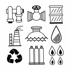 "Water Infrastructure Icons Set – Thin Line Style for Engineering, Utilities, and Environmental Projects"