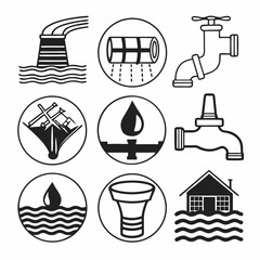 "Water Infrastructure Icons Set – Thin Line Style for Engineering, Utilities, and Environmental Projects"