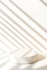 product podium sunlight display mockup for advertising card template presentation on white minimalistic wall window background, studio lights and shadows setting