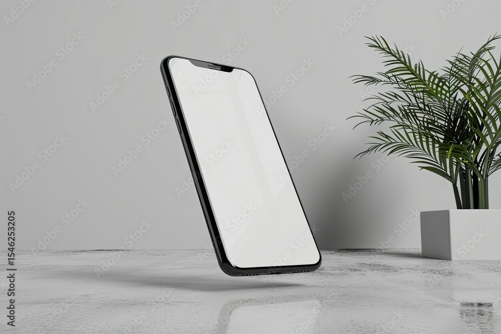 Fototapete ultra quality image of isometric minimal 3d phone levitating mockup 3d rendering