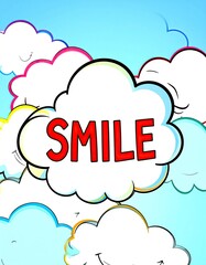 Smiling Clouds Happy Sky with Smile Word Art.