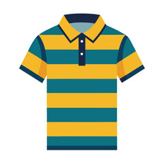 Striped Polo Shirt in Gold and Teal with Buttons Isolated on White