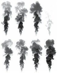 Smoke plumes with black smoke effect, isolated, and design elements.