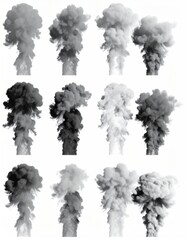 Smoke plumes with grey, white, explosion, VFX, and graphic design.