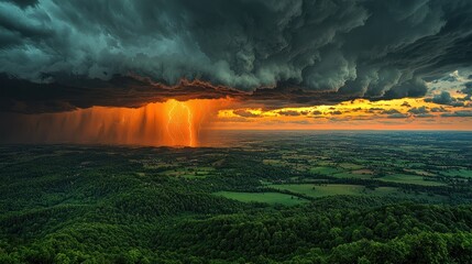 Dramatic storm clouds over landscape