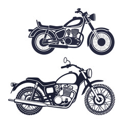 Obraz premium Two Vintage Motorcycles Dark Blue Silhouettes motorbike