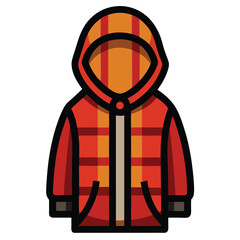 Stylish Red and Orange Plaid Hooded Jacket Icon for Autumn Fashion