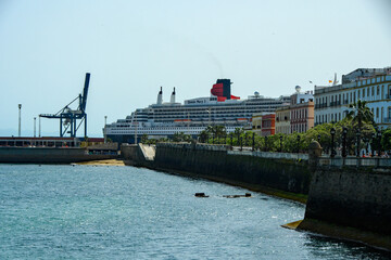  Cruise ship docked in the port of Cadiz Spain. 