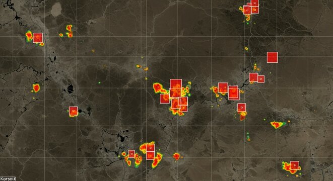 Satellite Image of Conflict Zone with Heat Spots