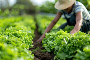 Flawless Image of Farmers Are Working in Green Oak Lettuce Farm