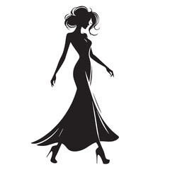 Noble walking lady Figure Advancing with Dignity and a Sense of Grandeur - Walking Woman silhouette - Walking woman Vector - Silhouette of walking woman
