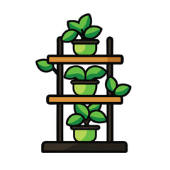 ThreeTiered Plant Stand with Green Potted Plants Illustration for Home Decor or Gardening Projects