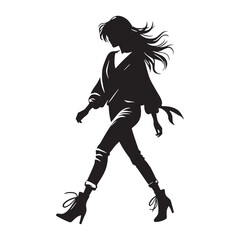 Focused walking lady Silhouette Moving Straight Ahead Towards a Specific Goal - Walking Woman silhouette - Walking woman Vector - Silhouette of walking woman
