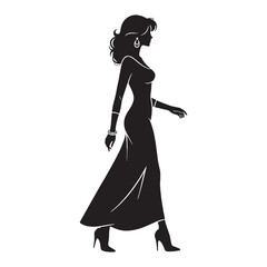 Quiet walking woman Silhouette Moving with Silent Steps and a Calm Demeanor - Walking Woman silhouette - Walking woman Vector - Silhouette of walking woman
