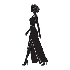 Serene walking woman Human Outline Walking Peacefully in an Outdoor Setting - Walking Woman silhouette - Walking woman Vector - Silhouette of walking woman
