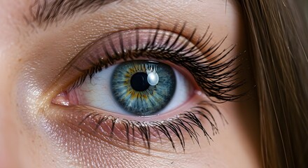 Eye, Eyes, Iris, Close-up of a Woman's Eye with Striking Blue Iris and Long Eyelashes