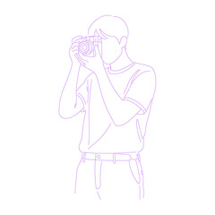 man taking photo with camera lineart illustration
