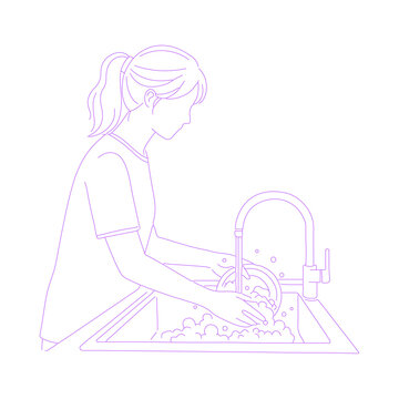 recommend clip art: woman washing dishes lineart illustration