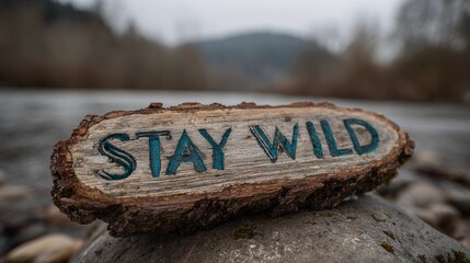Graphic design piece with bold "Stay Wild" lettering ideal for bohemian themes or adventure-related products.