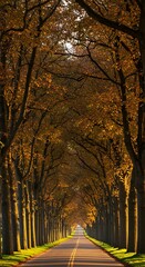Fototapeta premium A path of trees with a road