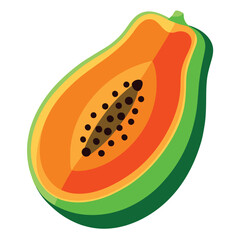 Vibrant Cut Papaya Illustration Tropical Fruit Slice with Seeds and Colorful Layers