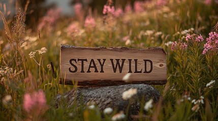 Graphic design piece with bold "Stay Wild" lettering ideal for bohemian themes or adventure-related products.