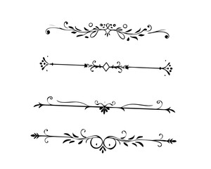 Obraz premium Text dividers doodle set. Wedding decorative elements. Divider ornament, borders, vintage line separators. Hand drawn vector illustration isolated on white background