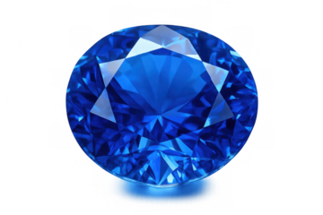 Oval cut blue sapphire gemstone sparkling on a transparent background, perfect for jewelry design or luxury concepts