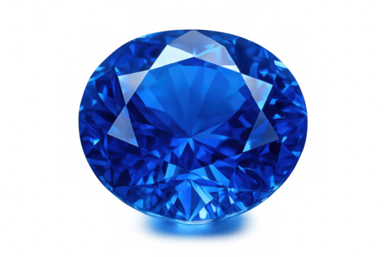 Oval cut blue sapphire gemstone sparkling on a transparent background, perfect for jewelry design or luxury concepts