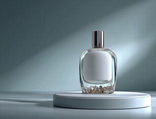 Elegant Perfume Bottle Mockup on Minimalist Display  A Stunning Product Presentation with a Clean Background and Subtle Lighting