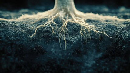 Zoomed-in roots animation with digital pulse showing nutrient flow simulation