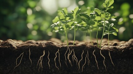 Zoomed-in roots animation with digital pulse showing nutrient flow simulation 