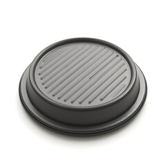 Burger press plate with grooved surface and round metal base  