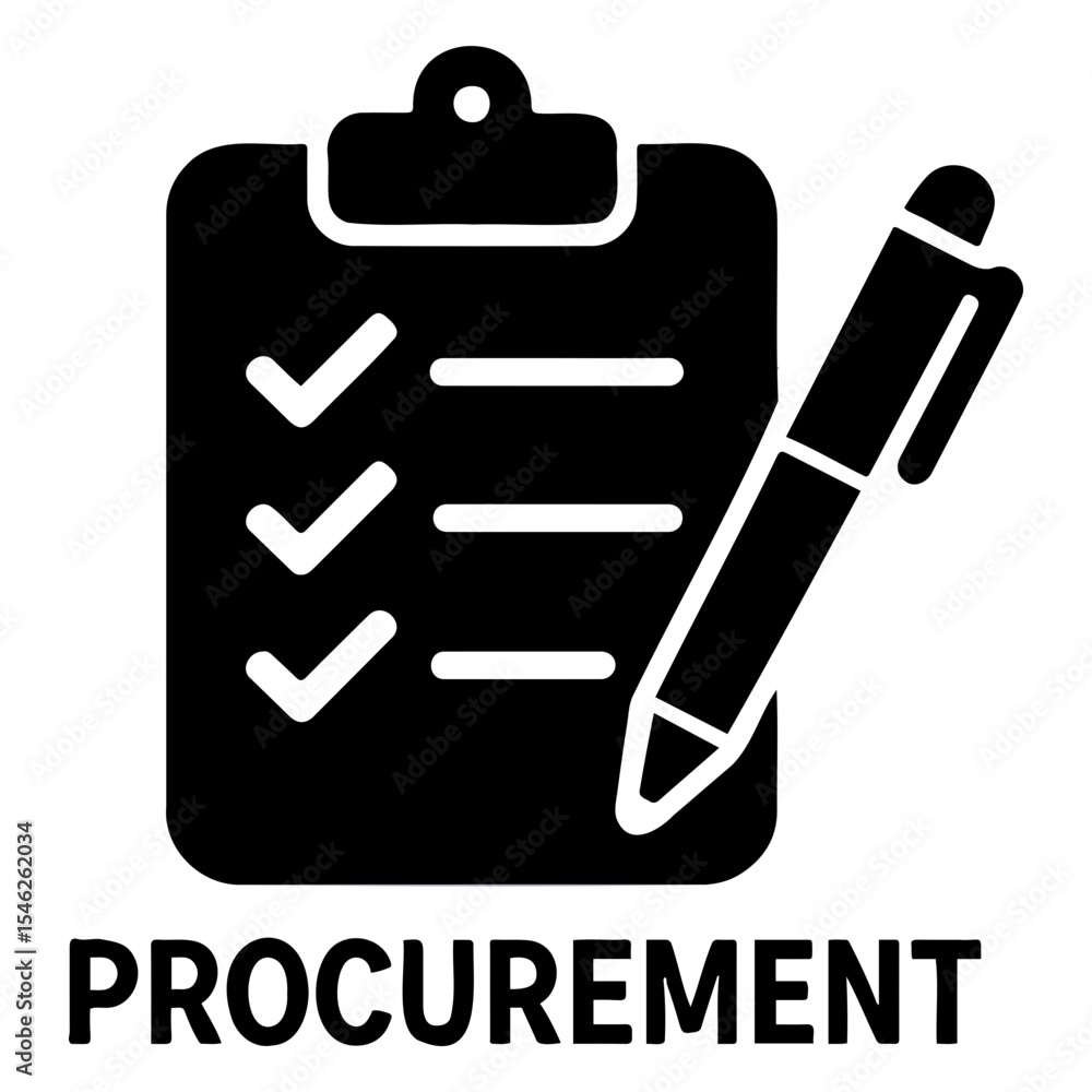 Poster a black and white illustration showing a clipboard with checkmarks and a pen next to it on transpare