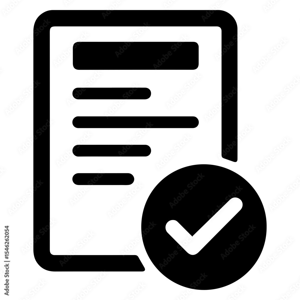 Aufkleber A document with lines and a header and a checkmark in a circle in the bottom right corner on transparent background