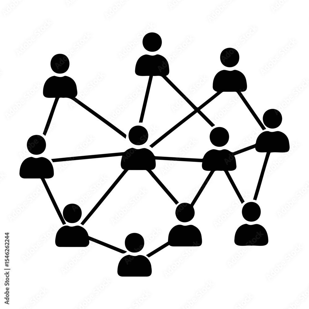 Poster illustration of multiple people connected by lines representing a social network diagram on transpar