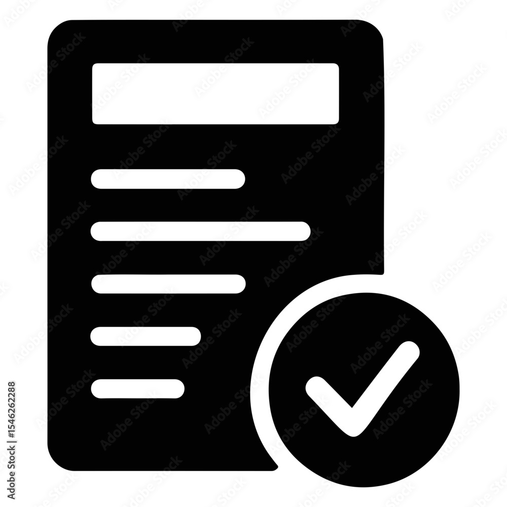 Poster document with checklist and checkmark indicating approval or completion in black and white on transp