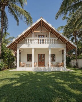 Front view of a Filipino bahay na bato that fuses ancient architecture with minimalism designed in a light coconut white theme