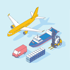 Isometric Transportation and Logistics Vehicle Vector Set