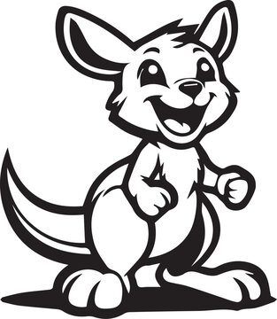 This adorable drawing depicts a cheerful baby kangaroo, joyfully hopping with a wide smile. The kangaroo is rendered in a charming cartoon style, featuring simple details and clean lines that highligh