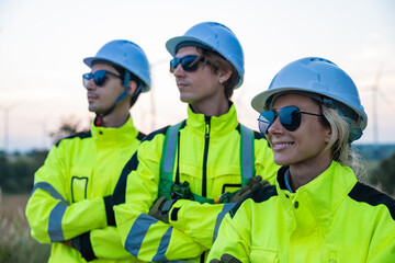 Engineers confidently overseeing wind farm project