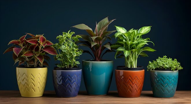 Houseplants, Indoor plants, Potted plants, Five Houseplants in Colorful Chevron Pots
